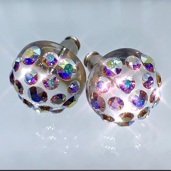 Acrylic Crystal Stud Earrings Embellished With Aurora borealis European Crystals - Picture 9 of 14
